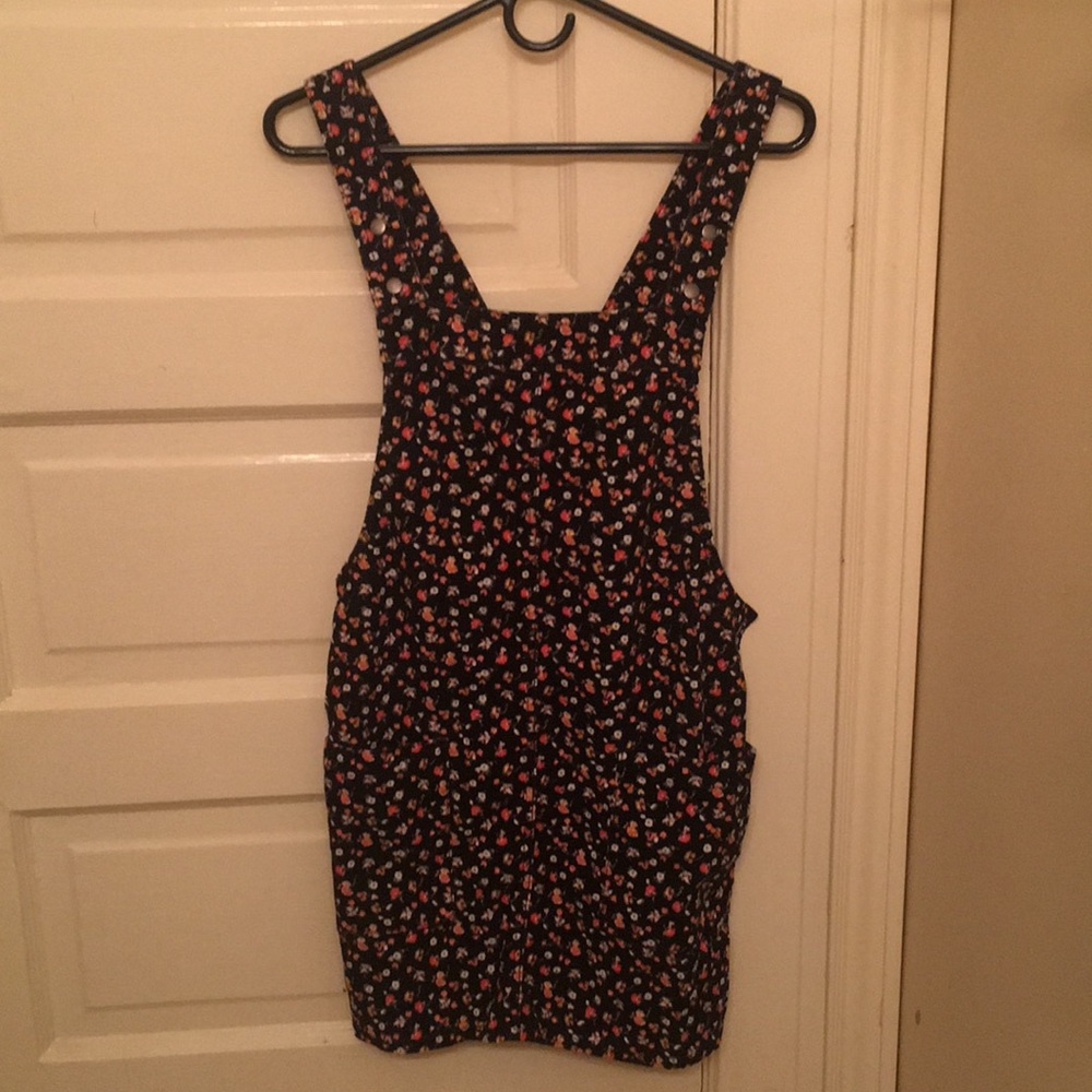 90s vintage floral corduroy overall dress w snaps
